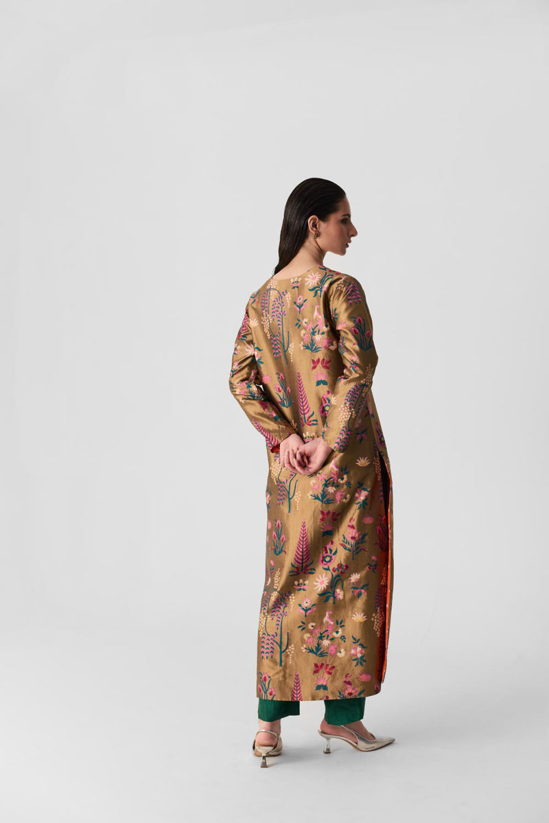 BAHAR V NECK KURTA SET silk by Yam in multi color for women in Singapore