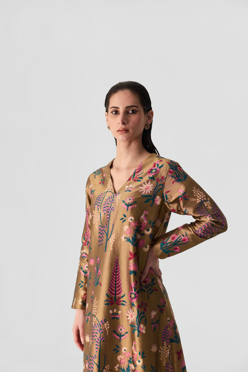 BAHAR V NECK KURTA SET silk by Yam in multi color for women in Singapore