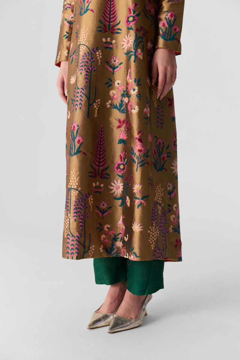 BAHAR V NECK KURTA SET silk by Yam in multi color for women in Singapore