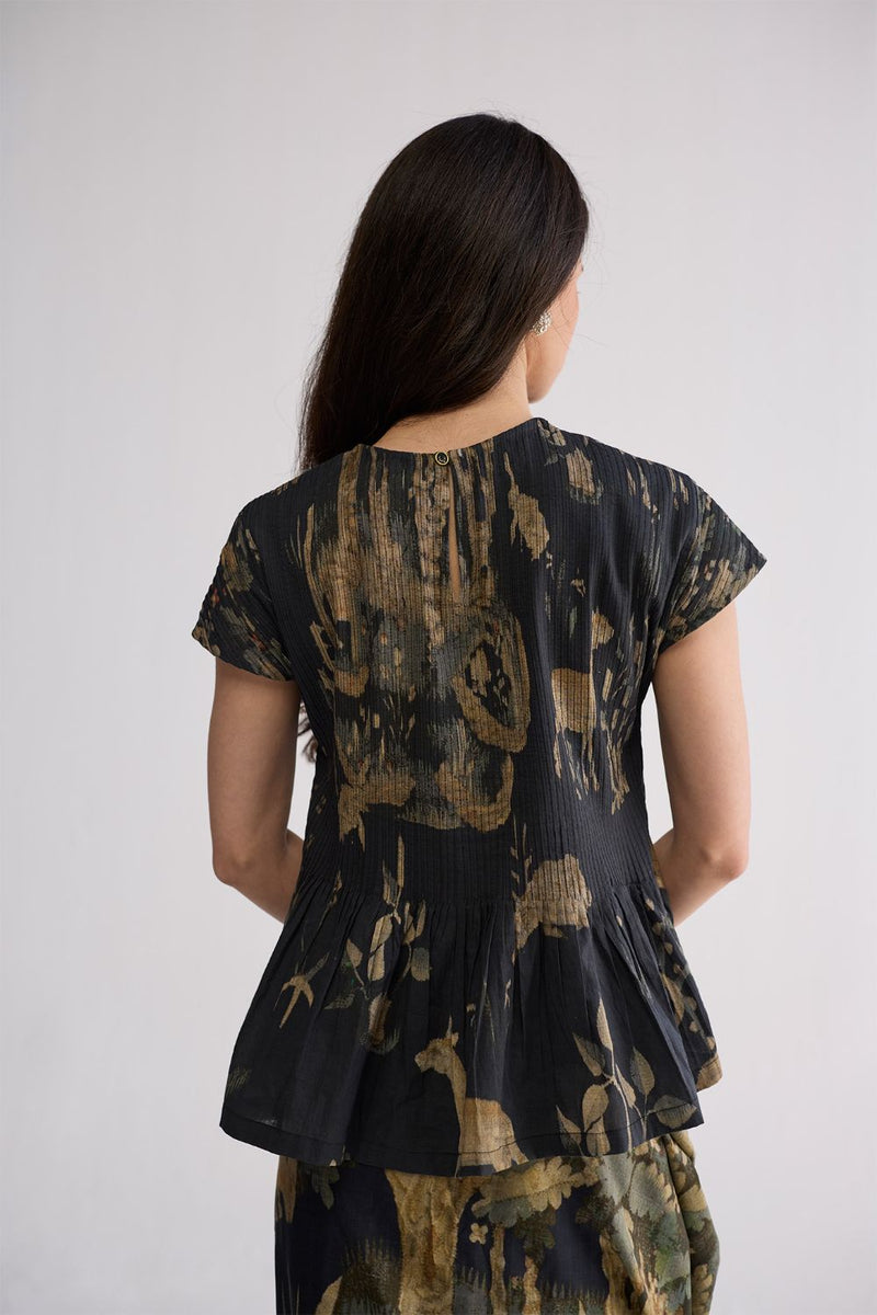 BANYAN PINTUCKS BLOUSE cotton cambric blouse by YAM in all-black for women in Singapore