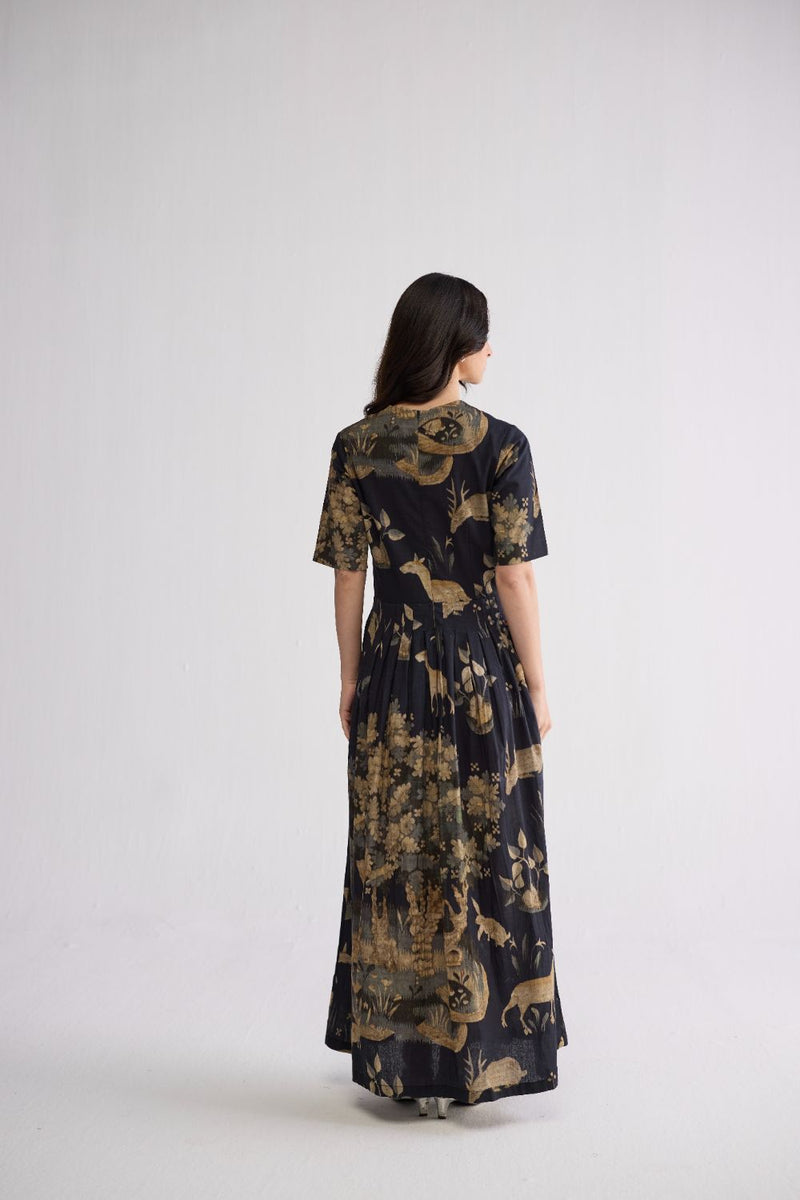 BANYAN HALF PLEATED DRESS poplin dress by YAM in all-black for women in Singapore