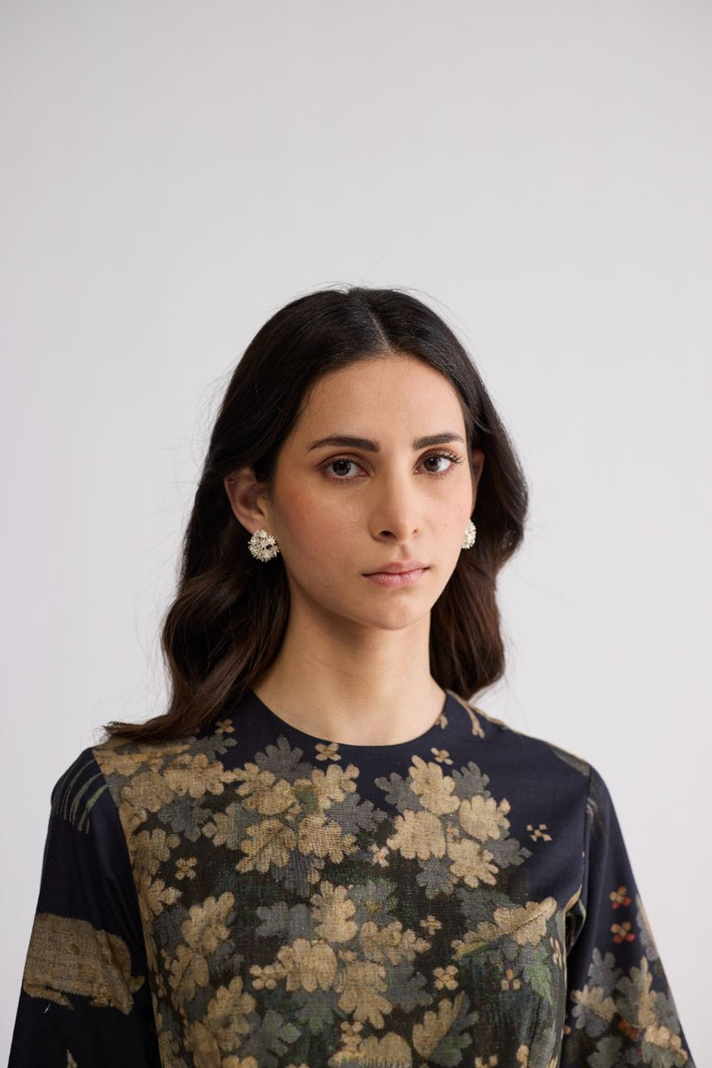 BANYAN HALF PLEATED DRESS poplin dress by YAM in all-black for women in Singapore