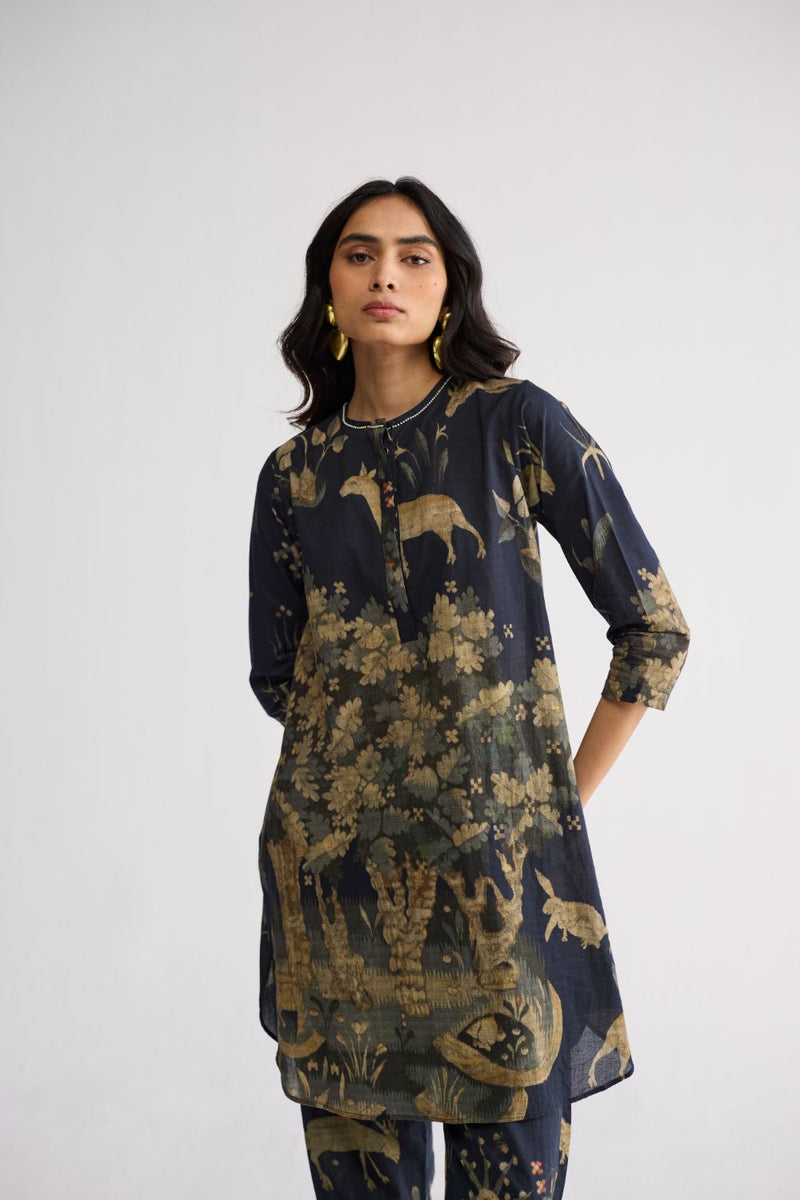 BANYAN SHORT KURTA SET cotton cambric kurta/kurta set by YAM in all-black for women in Singapore