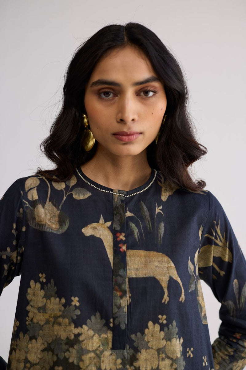 BANYAN SHORT KURTA SET cotton cambric kurta/kurta set by YAM in all-black for women in Singapore