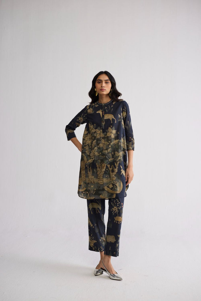 BANYAN SHORT KURTA SET cotton cambric kurta/kurta set by YAM in all-black for women in Singapore