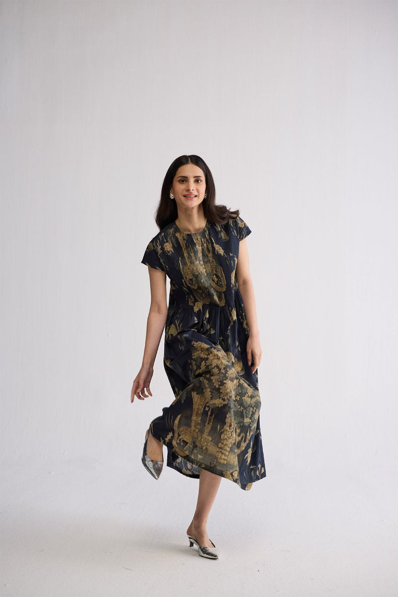 BANYAN PINTUCKS DRESS cotton cambric dress by YAM in all-black for women in Singapore