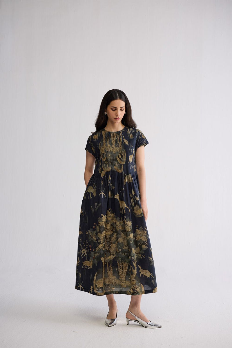 BANYAN PINTUCKS DRESS cotton cambric dress by YAM in all-black for women in Singapore