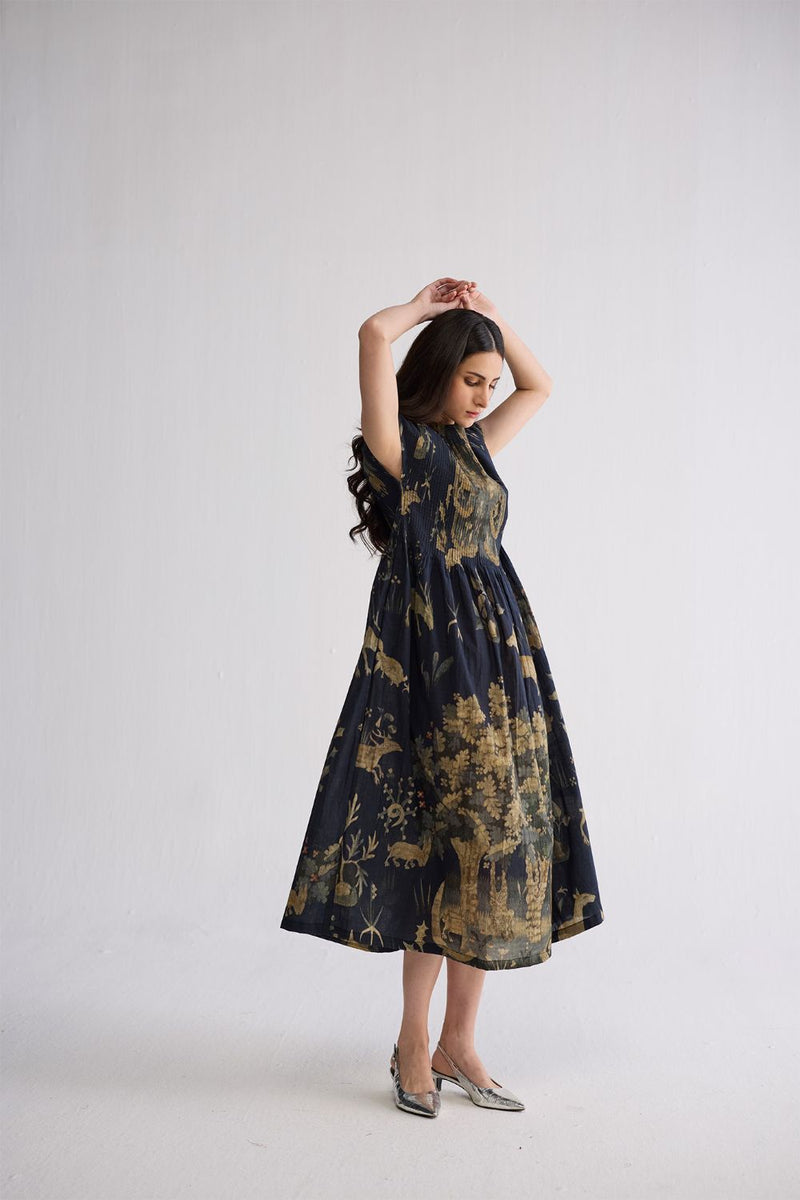 BANYAN PINTUCKS DRESS cotton cambric dress by YAM in all-black for women in Singapore