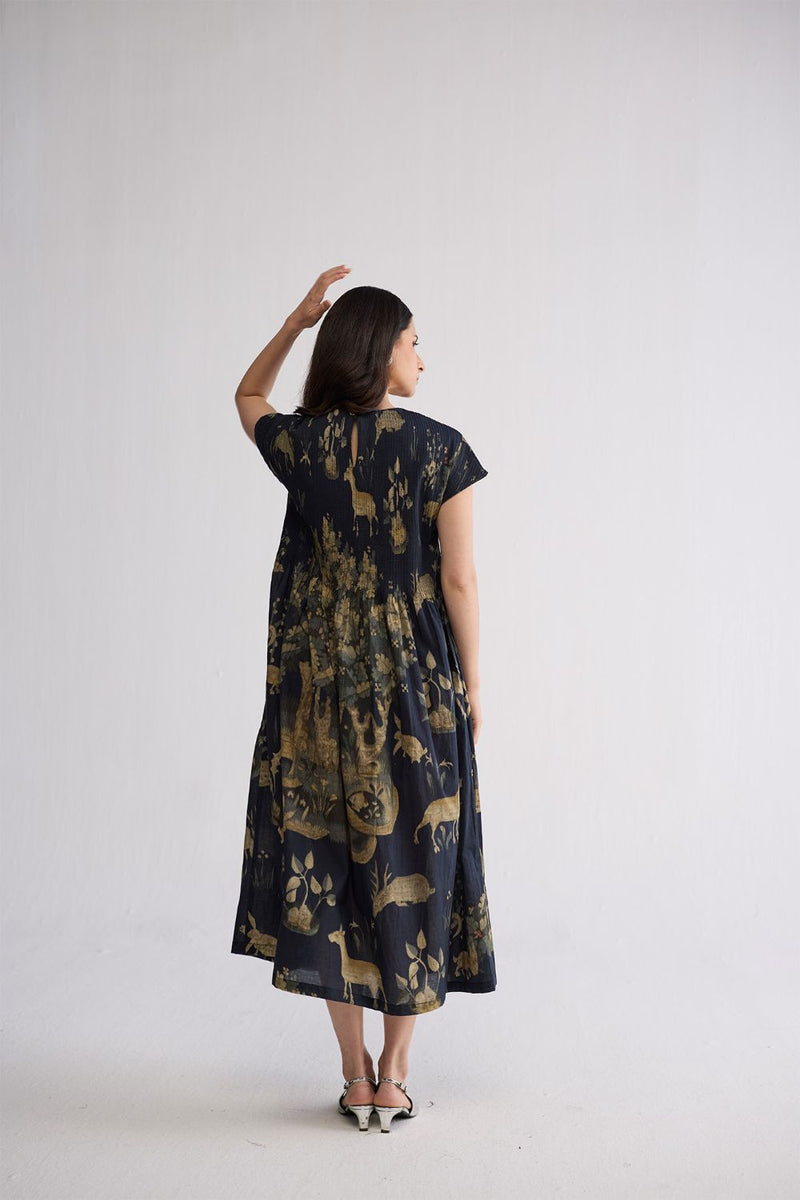 BANYAN PINTUCKS DRESS cotton cambric dress by YAM in all-black for women in Singapore