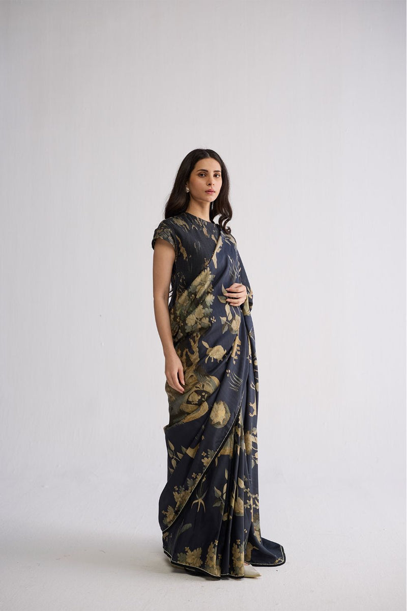 BANYAN SILK SAREE silk saree by YAM in all-black for women in Singapore