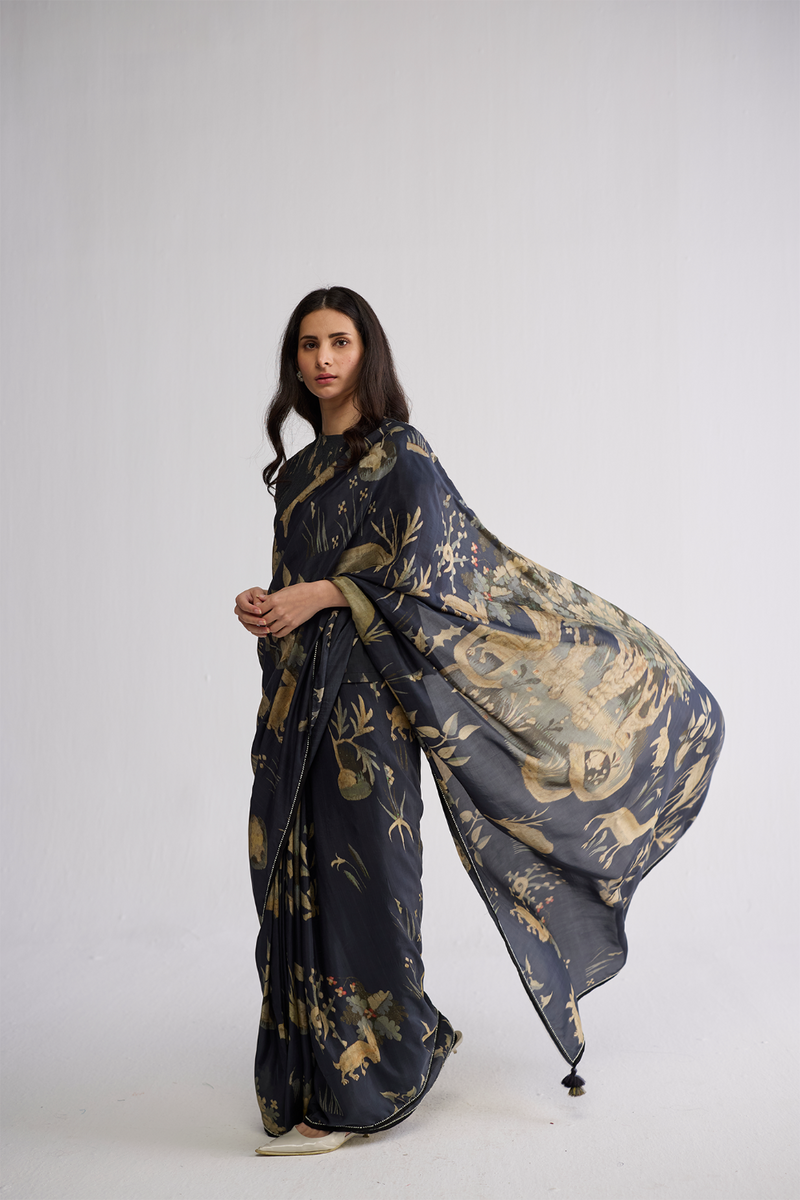 BANYAN SILK SAREE silk saree by YAM in all-black for women in Singapore