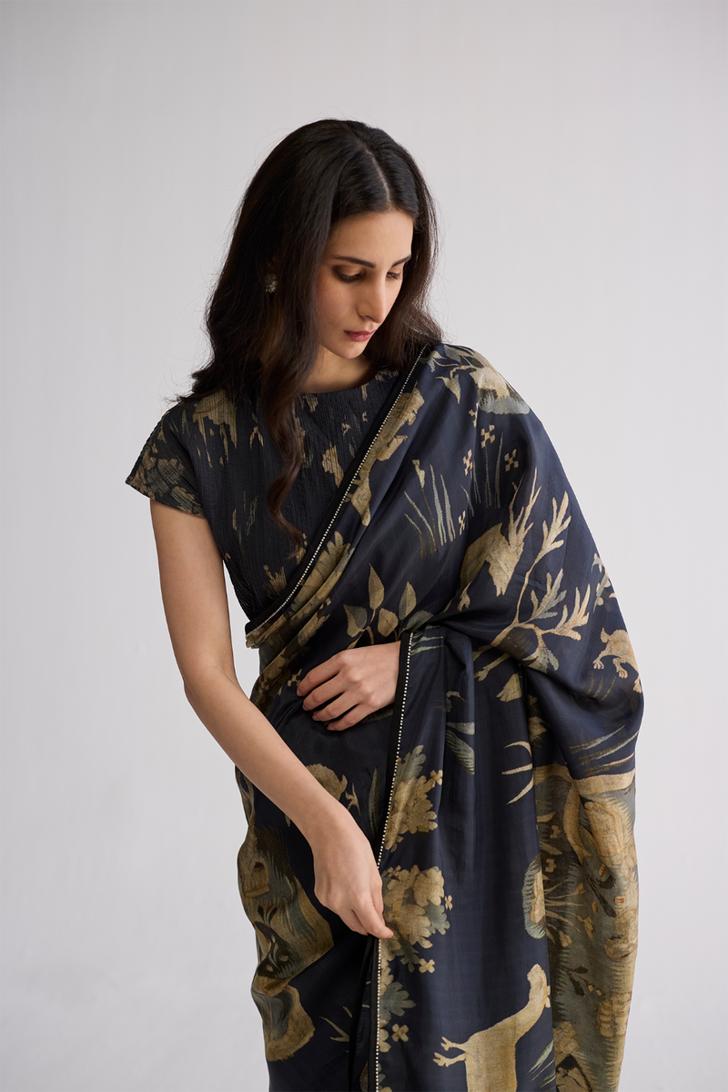 BANYAN SILK SAREE silk saree by YAM in all-black for women in Singapore