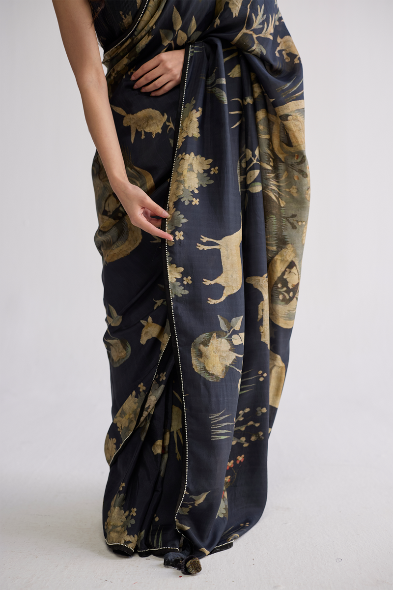 BANYAN SILK SAREE silk saree by YAM in all-black for women in Singapore