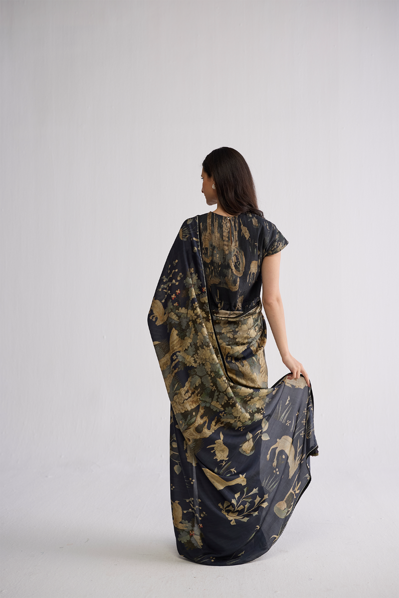 BANYAN SILK SAREE silk saree by YAM in all-black for women in Singapore