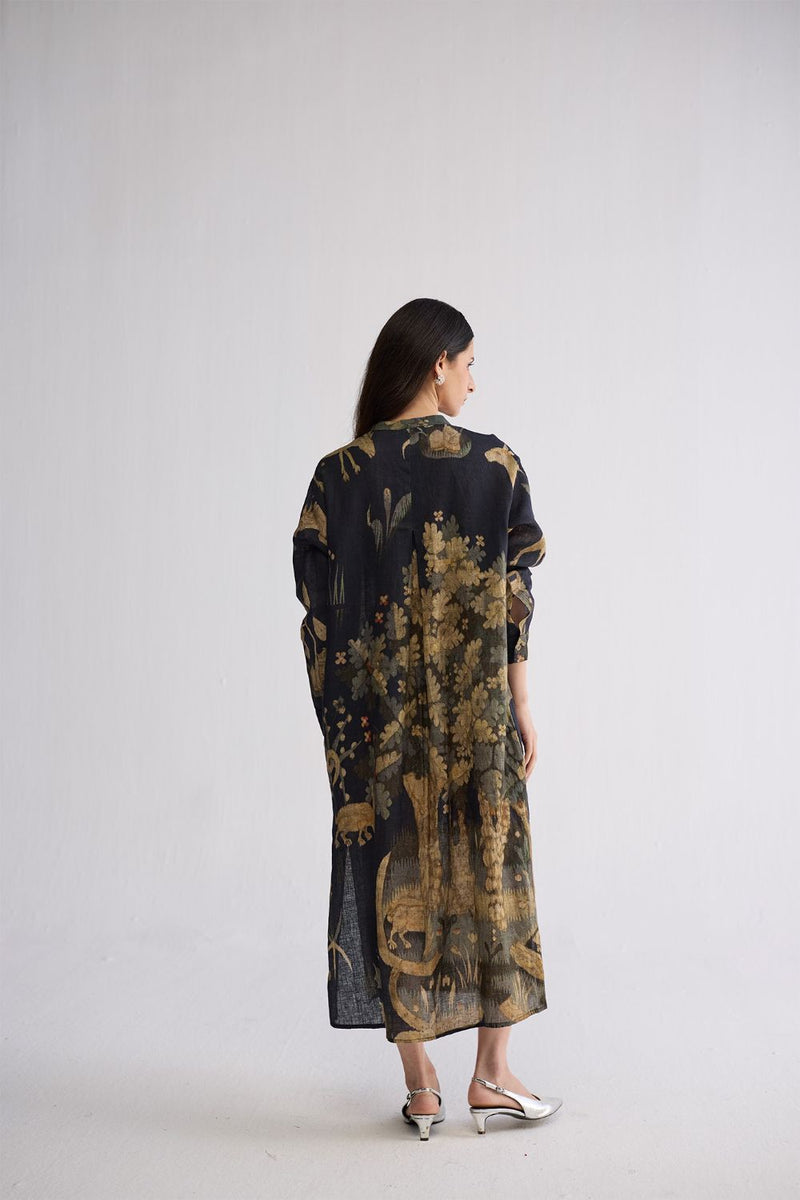 BANYAN LINEN SHIRT DRESS linen dress by YAM in all-black for women in Singapore