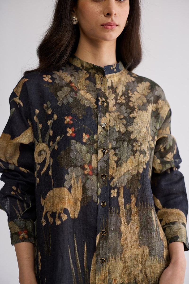 BANYAN LINEN SHIRT DRESS linen dress by YAM in all-black for women in Singapore