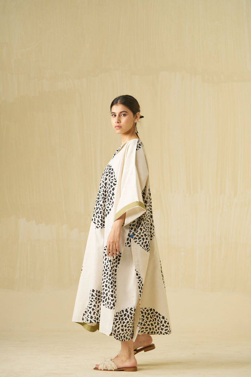 Beau Dress-Natural + Black + Sage handwoven cotton dress by Stoique in natural, black, sage for women in Singapore
