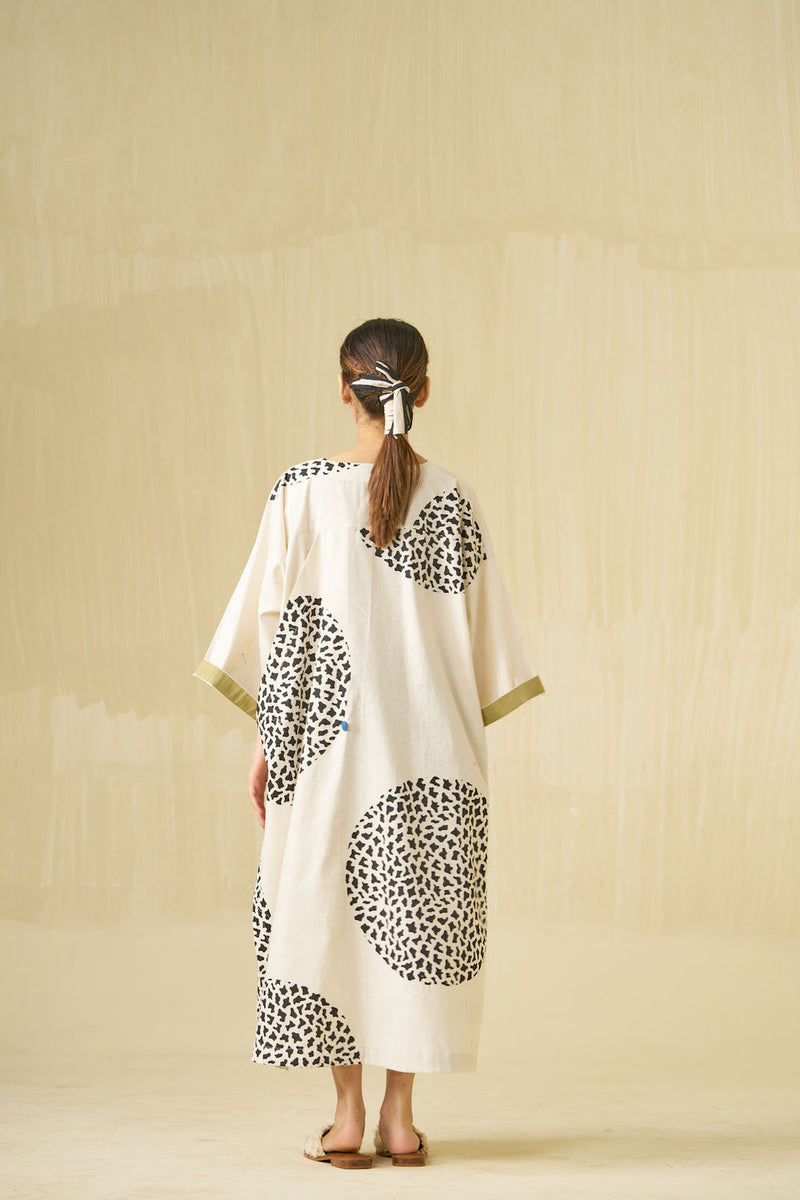 Beau Dress-Natural + Black + Sage handwoven cotton dress by Stoique in natural, black, sage for women in Singapore