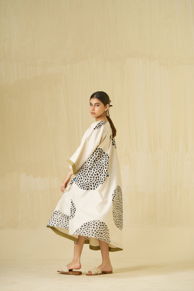 Beau Dress-Natural + Black + Sage handwoven cotton dress by Stoique in natural, black, sage for women in Singapore