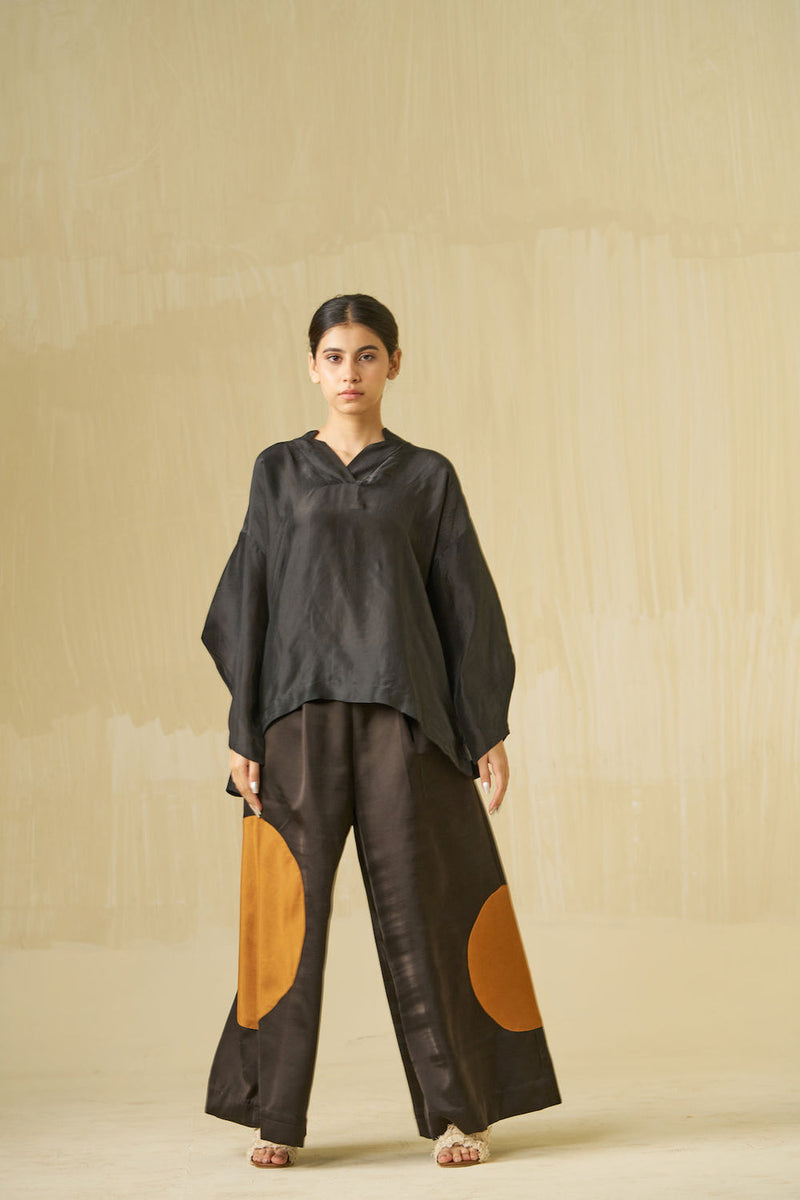 Beau Top-Black + Honey upada silk top/shirt by Stoique in black, honey for women in Singapore