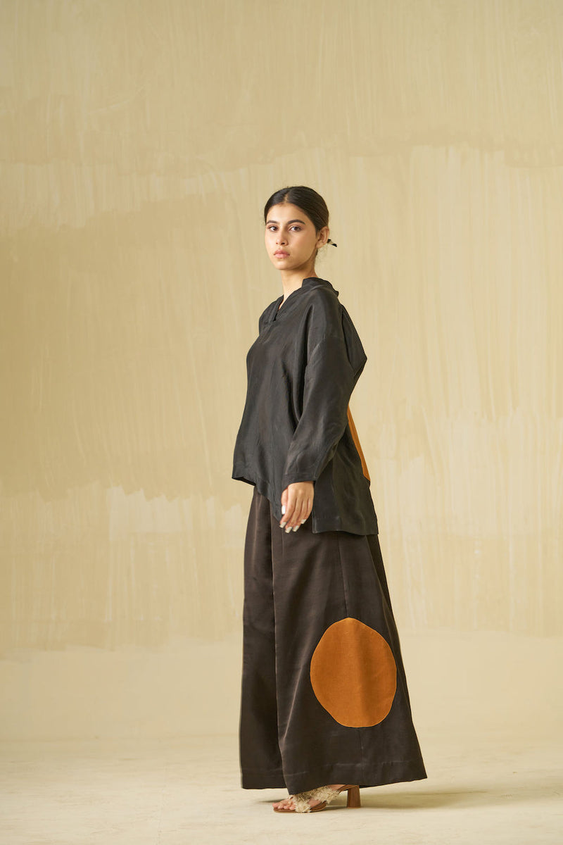 Beau Top-Black + Honey upada silk top/shirt by Stoique in black, honey for women in Singapore
