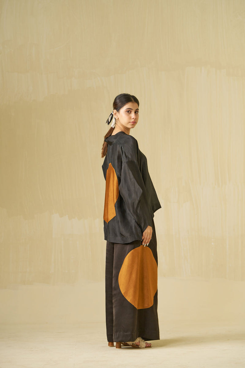 Beau Top-Black + Honey upada silk top/shirt by Stoique in black, honey for women in Singapore