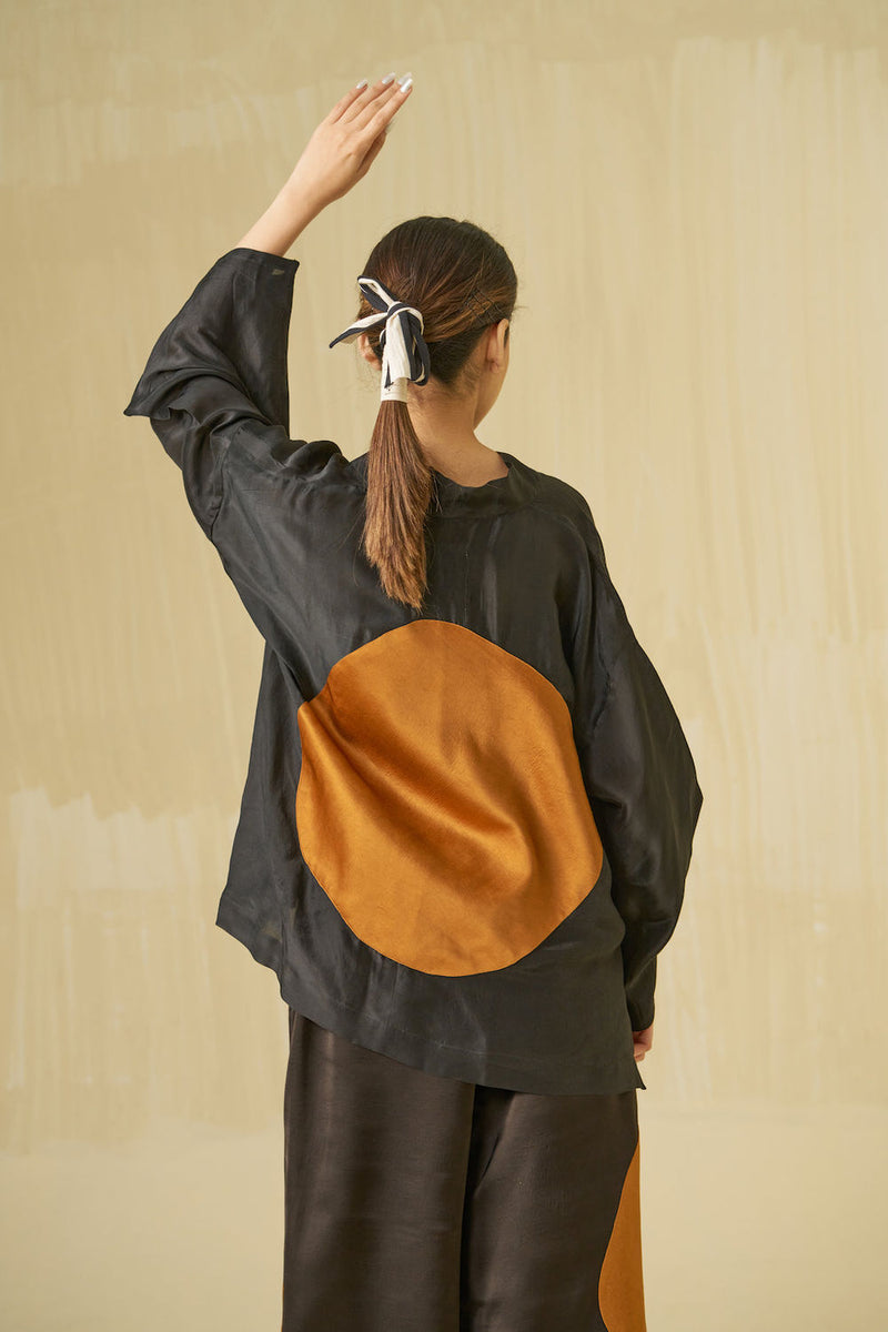 Beau Top-Black + Honey upada silk top/shirt by Stoique in black, honey for women in Singapore