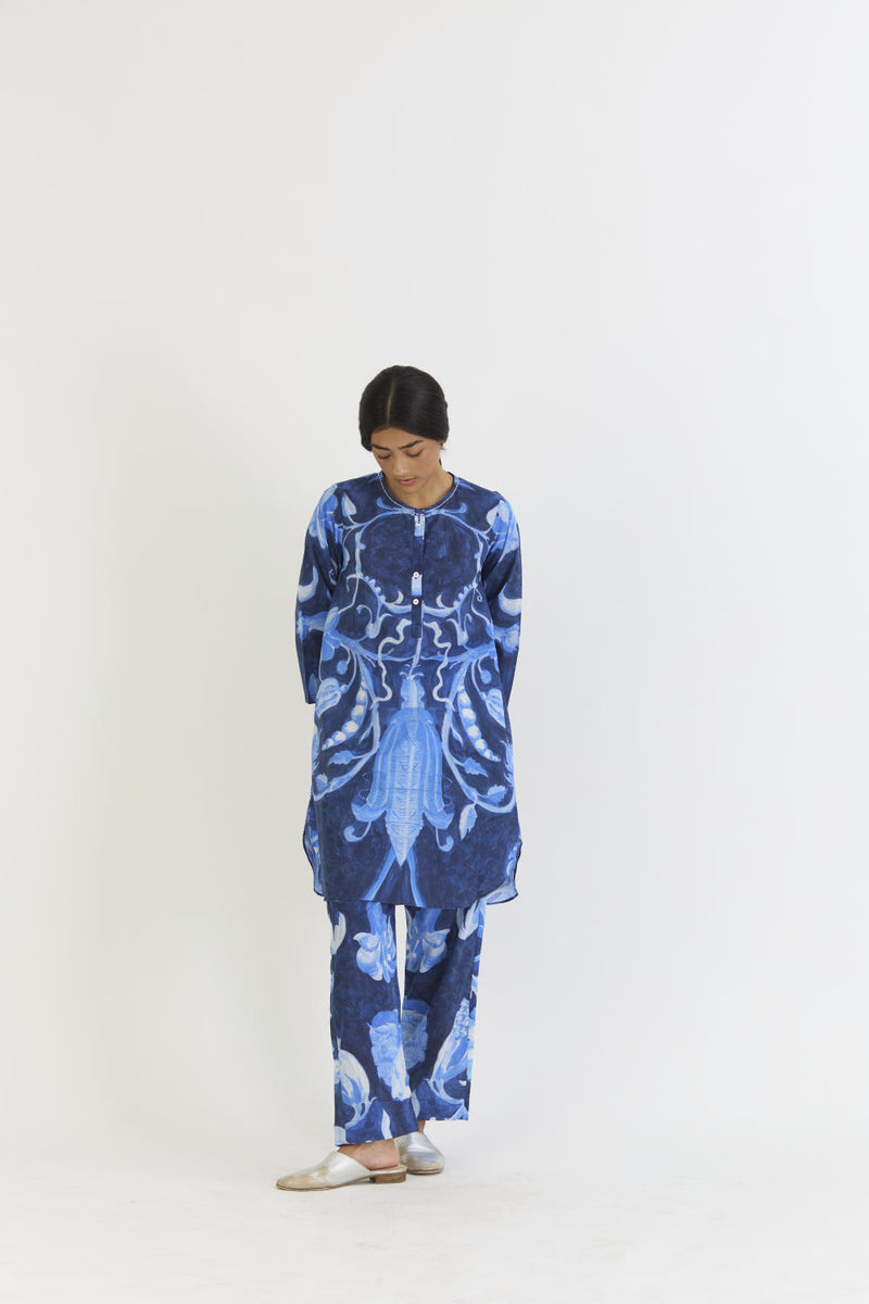 BILBERRY SHORT KURTA SET cotton by Yam in blue color for women in Singapore