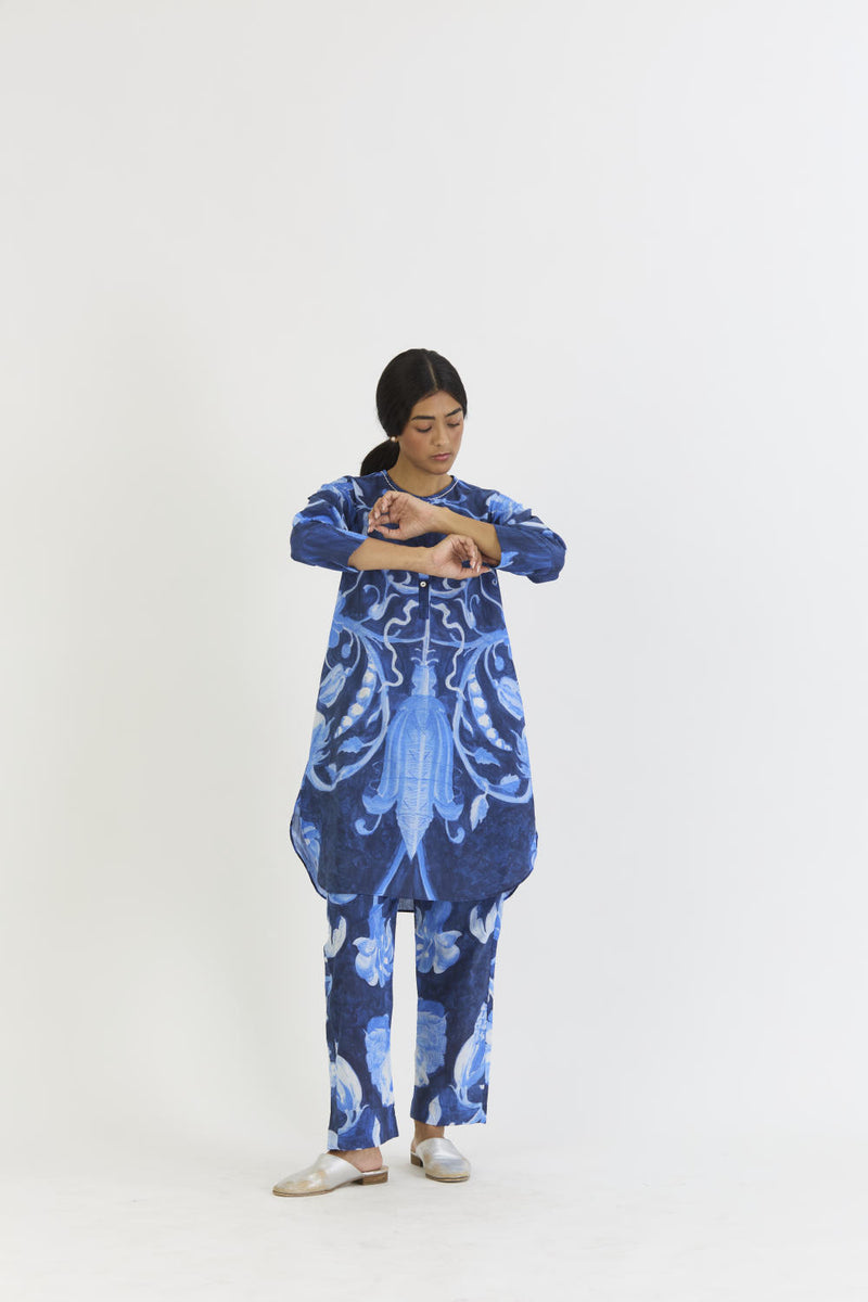 BILBERRY SHORT KURTA SET cotton by Yam in blue color for women in Singapore