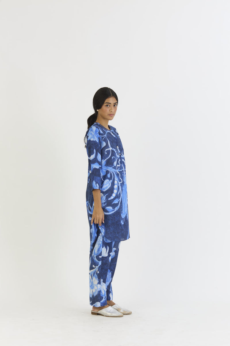 BILBERRY SHORT KURTA SET cotton by Yam in blue color for women in Singapore