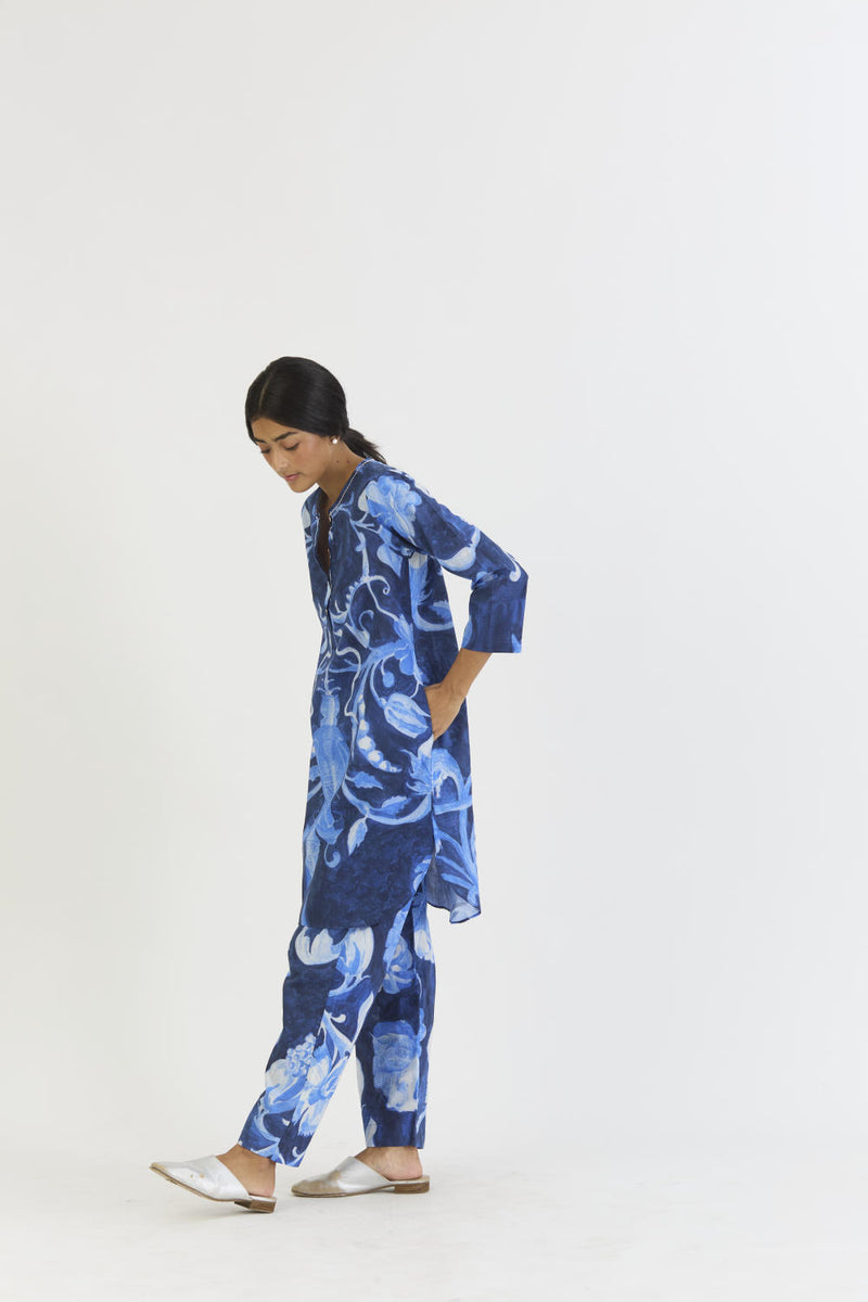 BILBERRY SHORT KURTA SET cotton by Yam in blue color for women in Singapore