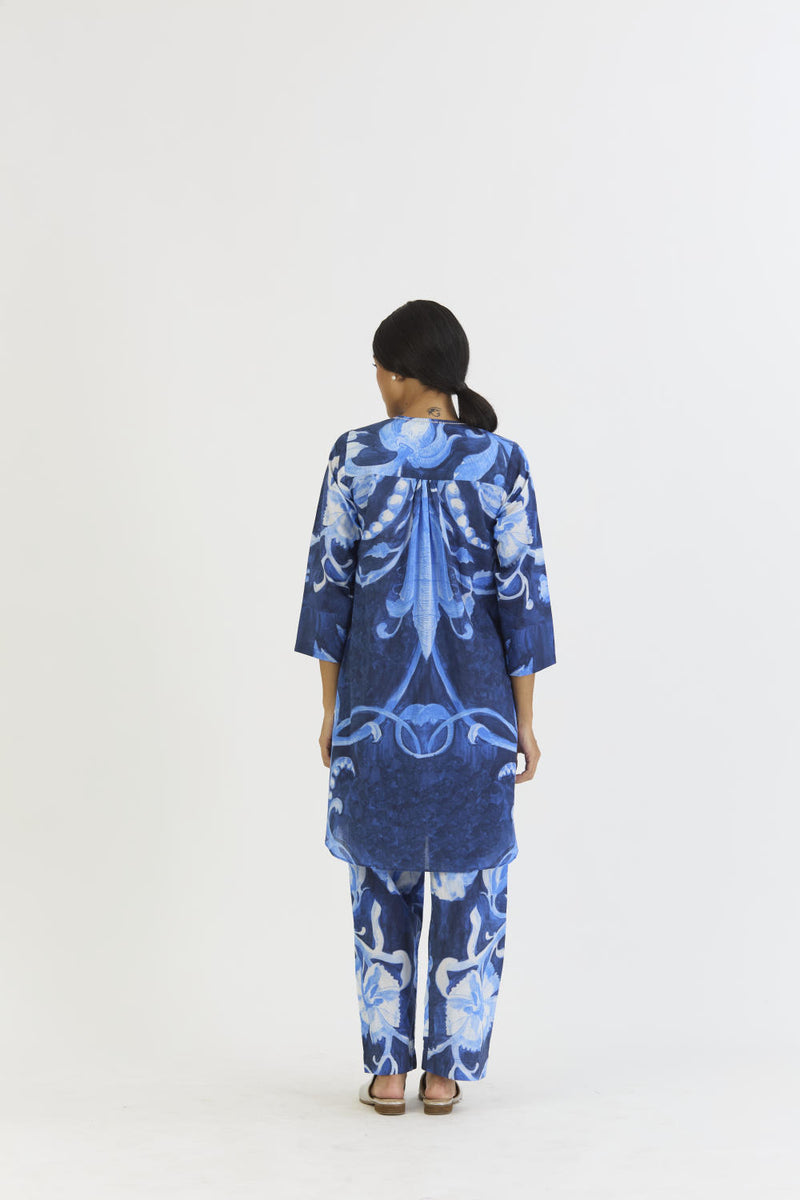 BILBERRY SHORT KURTA SET cotton by Yam in blue color for women in Singapore