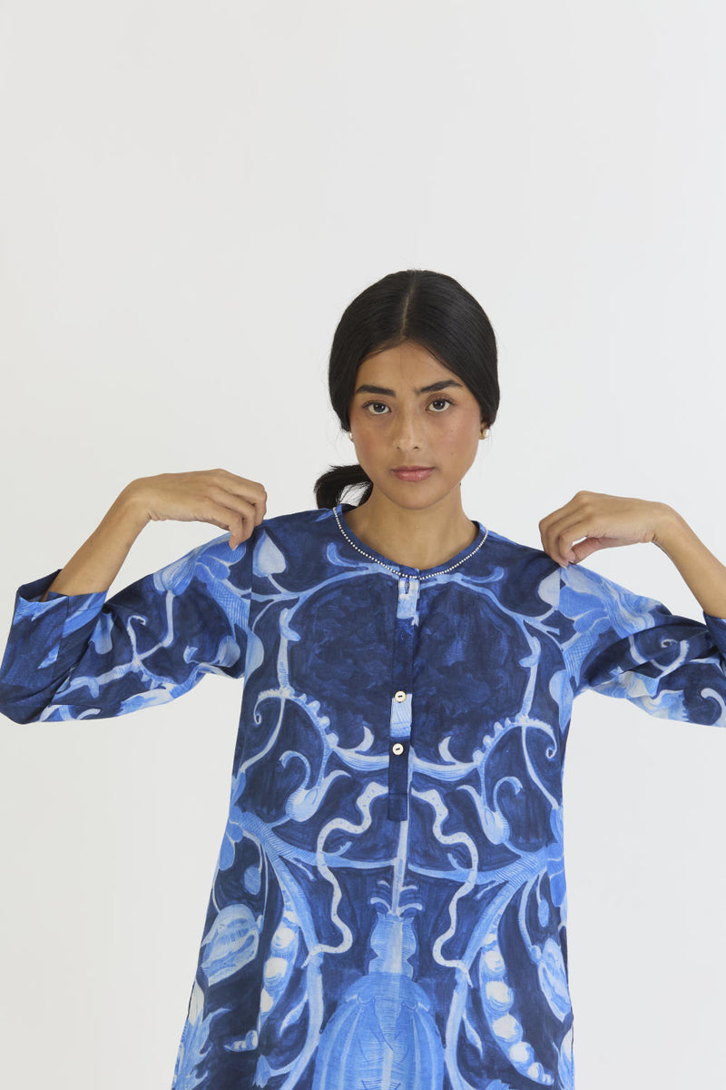 BILBERRY SHORT KURTA SET cotton by Yam in blue color for women in Singapore