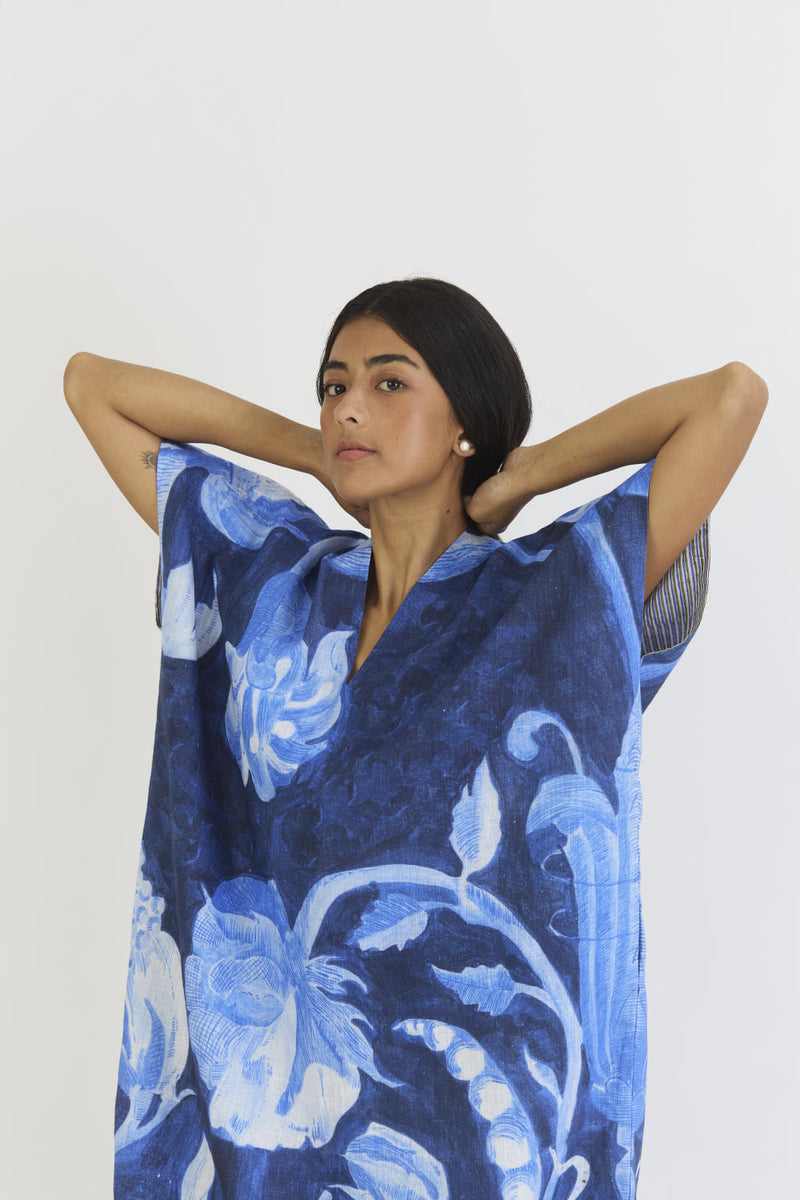 BILBERRY LINEN KAFTAN DRESS linen by Yam in blue color for women in Singapore