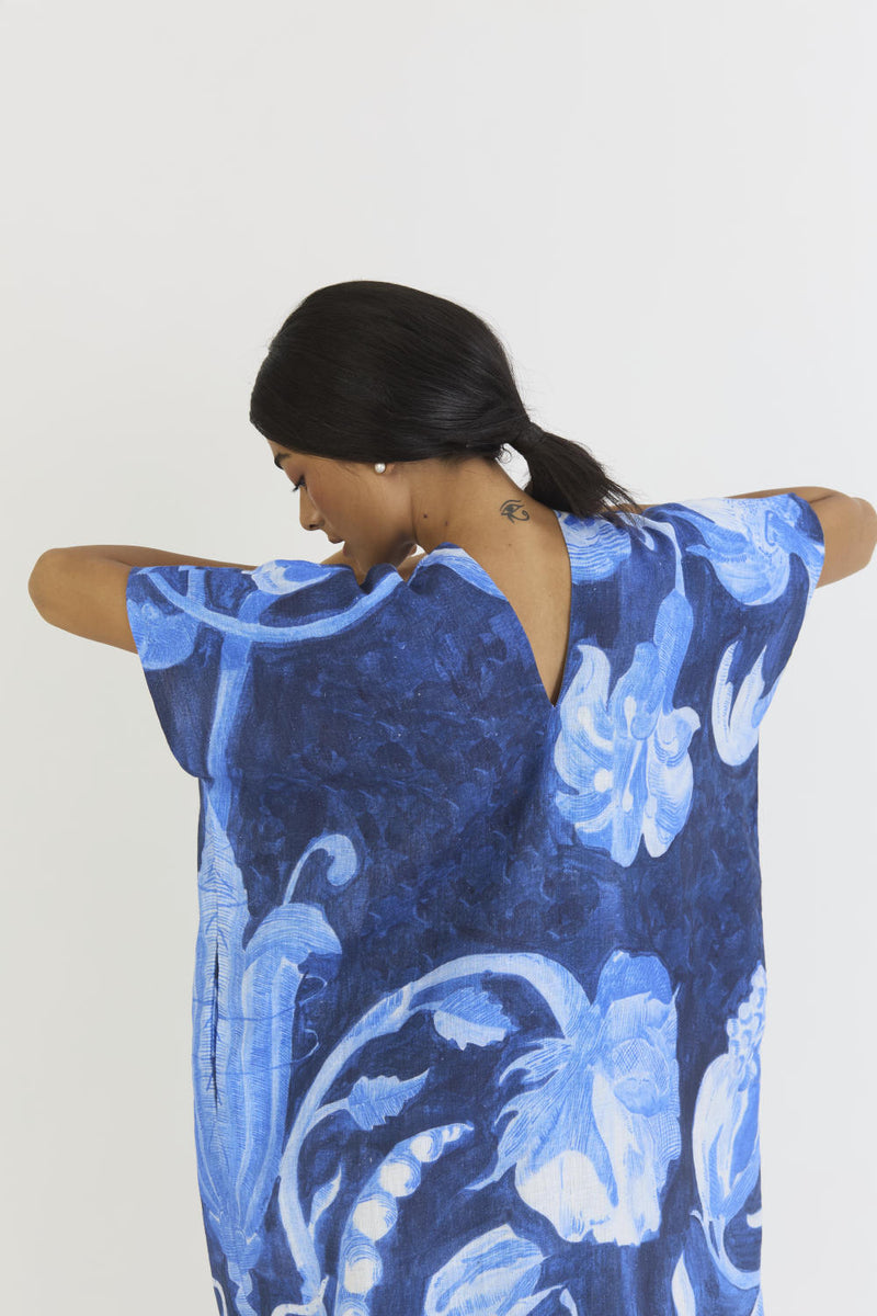 BILBERRY LINEN KAFTAN DRESS linen by Yam in blue color for women in Singapore