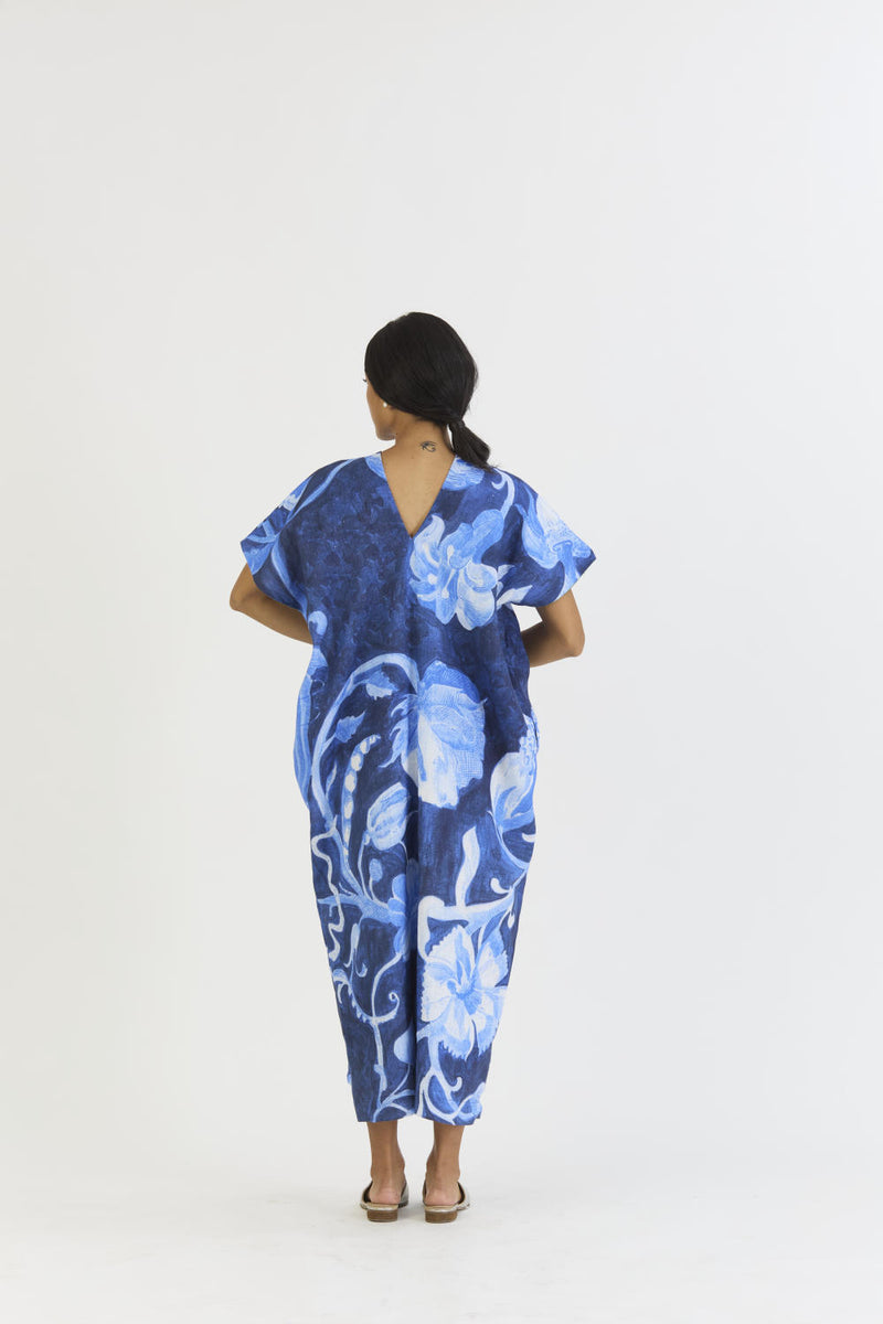 BILBERRY LINEN KAFTAN DRESS linen by Yam in blue color for women in Singapore