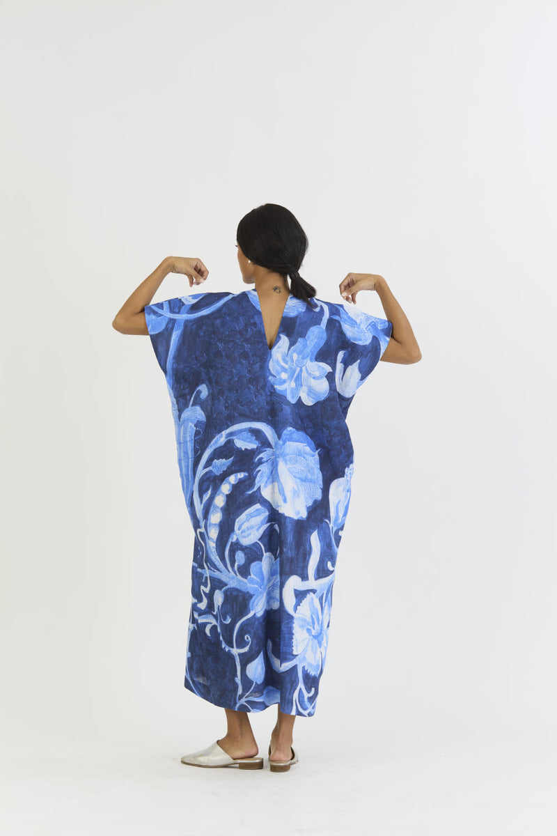 BILBERRY LINEN KAFTAN DRESS linen by Yam in blue color for women in Singapore