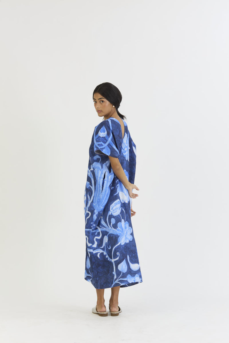 BILBERRY LINEN KAFTAN DRESS linen by Yam in blue color for women in Singapore