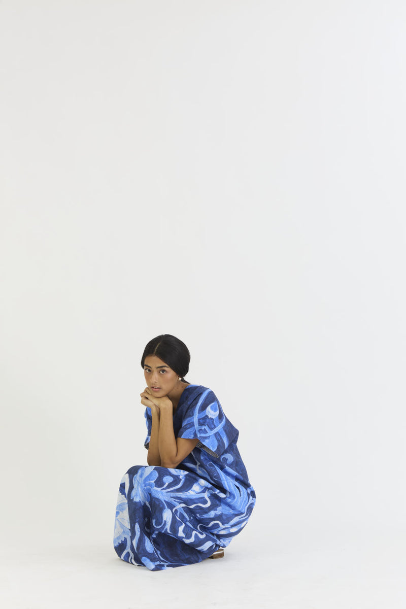 BILBERRY LINEN KAFTAN DRESS linen by Yam in blue color for women in Singapore