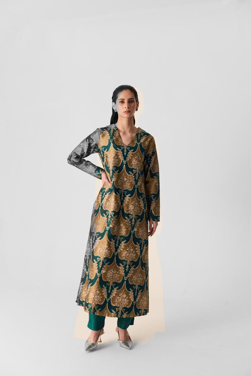 BIYU V NECK KURTA SET silk by Yam in multi color for women in Singapore
