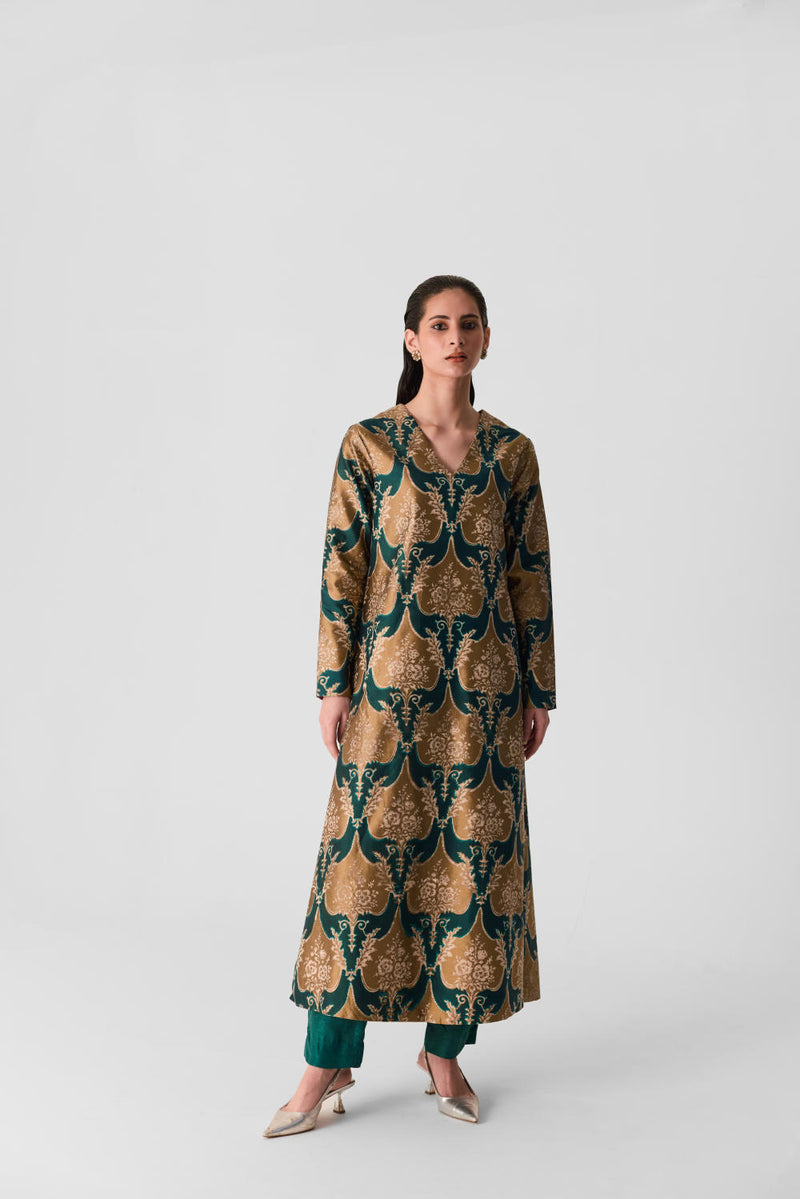 BIYU V NECK KURTA SET silk by Yam in multi color for women in Singapore