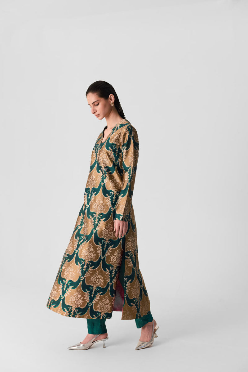 BIYU V NECK KURTA SET silk by Yam in multi color for women in Singapore