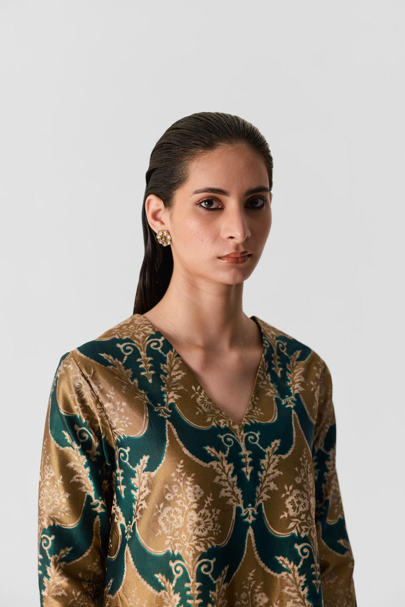BIYU V NECK KURTA SET silk by Yam in multi color for women in Singapore