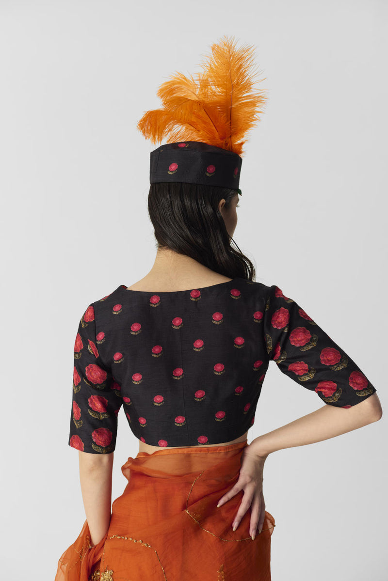 BLACK BOOTI BLOUSE silk by Yam in black color for women in Singapore