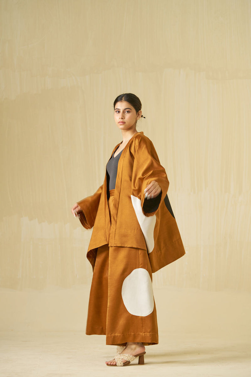 Blossom Jacket-Honey + Silver + Black satin linen jacket/overlay by Stoique in honey, silver, black for women in Singapore