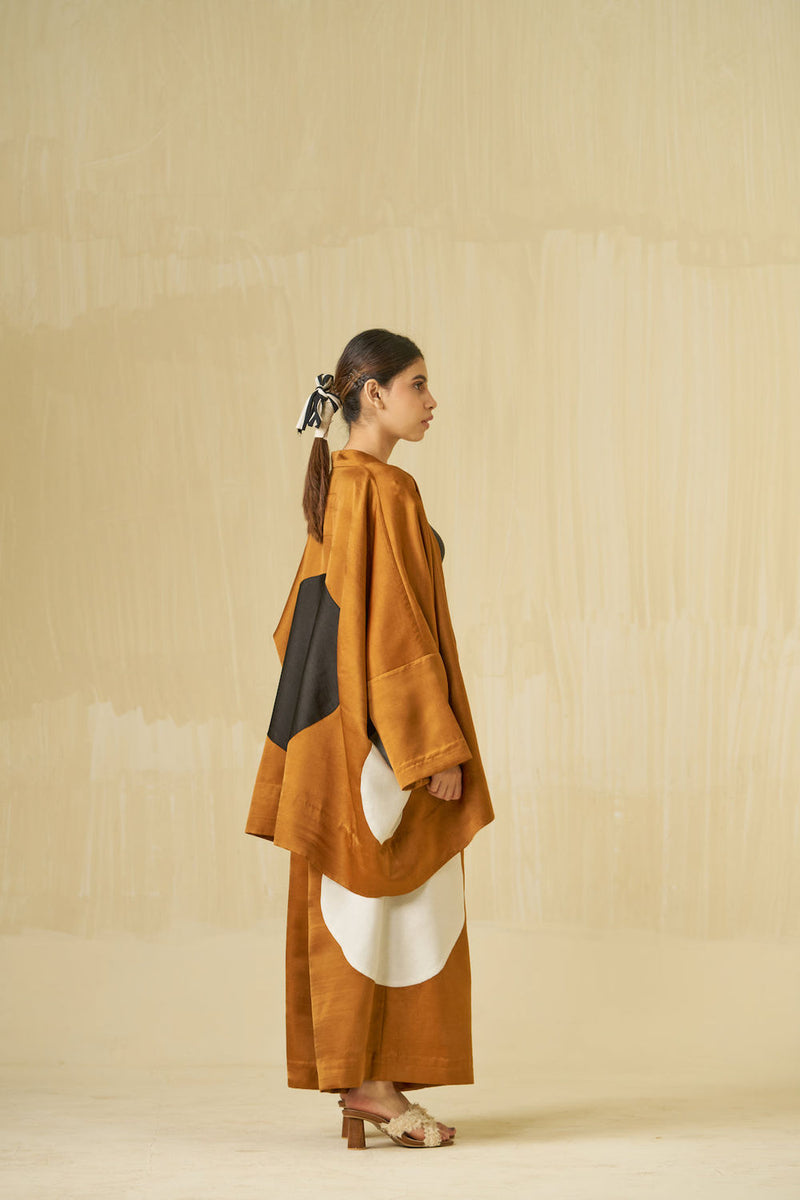 Blossom Jacket-Honey + Silver + Black satin linen jacket/overlay by Stoique in honey, silver, black for women in Singapore