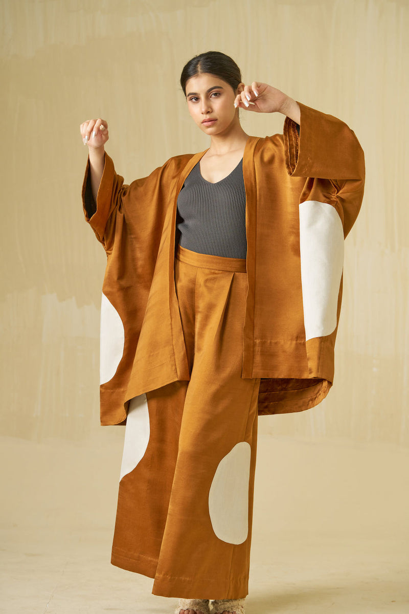 Blossom Jacket-Honey + Silver + Black satin linen jacket/overlay by Stoique in honey, silver, black for women in Singapore