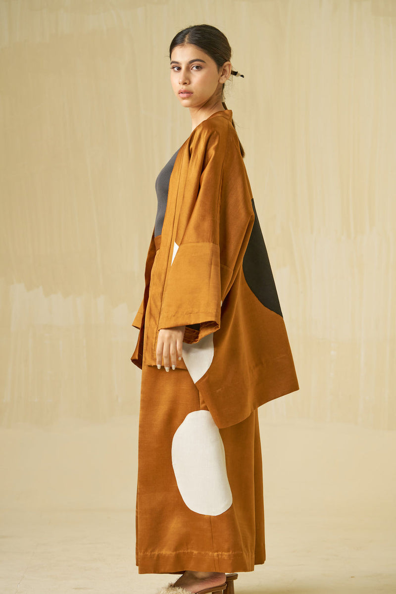 Blossom Jacket-Honey + Silver + Black satin linen jacket/overlay by Stoique in honey, silver, black for women in Singapore