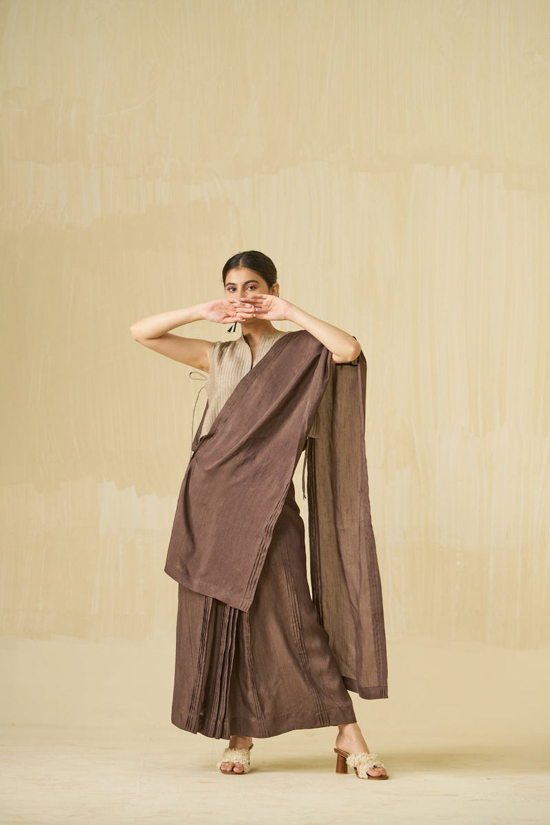 Bluebird Dress-Cocoa mysore silk dress by Stoique in cocoa for women in Singapore