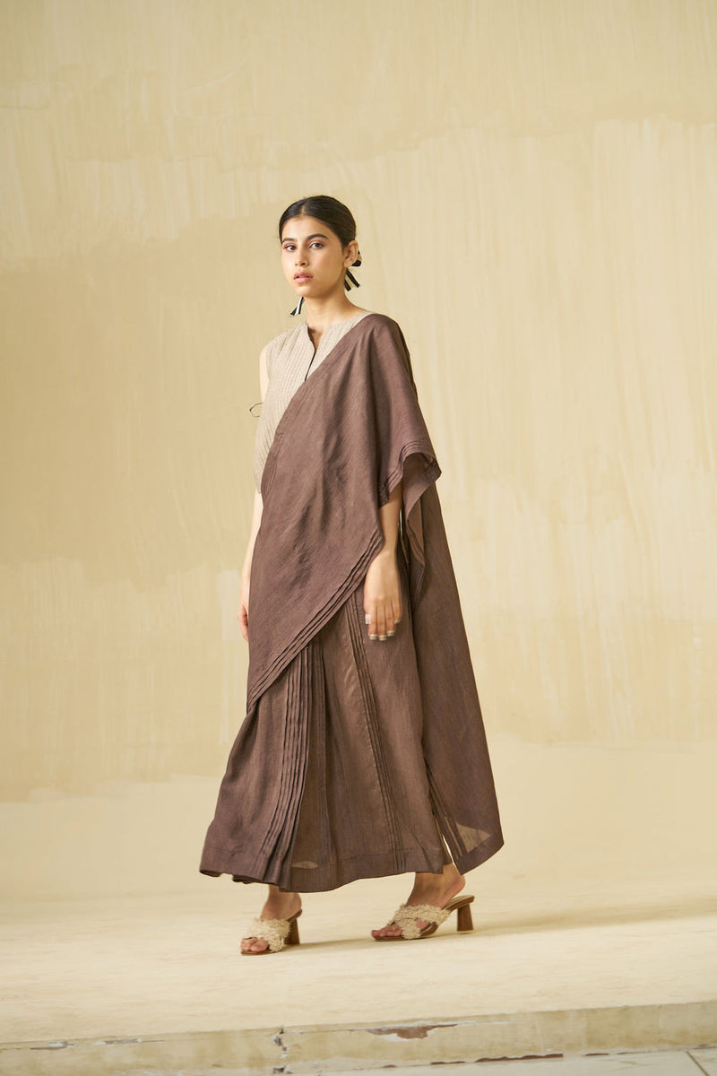 Bluebird Dress-Cocoa mysore silk dress by Stoique in cocoa for women in Singapore